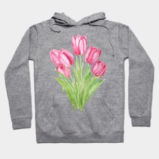 pink tulips watercolor Hoodie